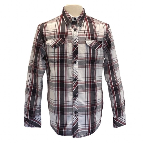 Distillery plaid black stitching button down long sleeve shirt. Men’s size Large - Picture 1 of 11